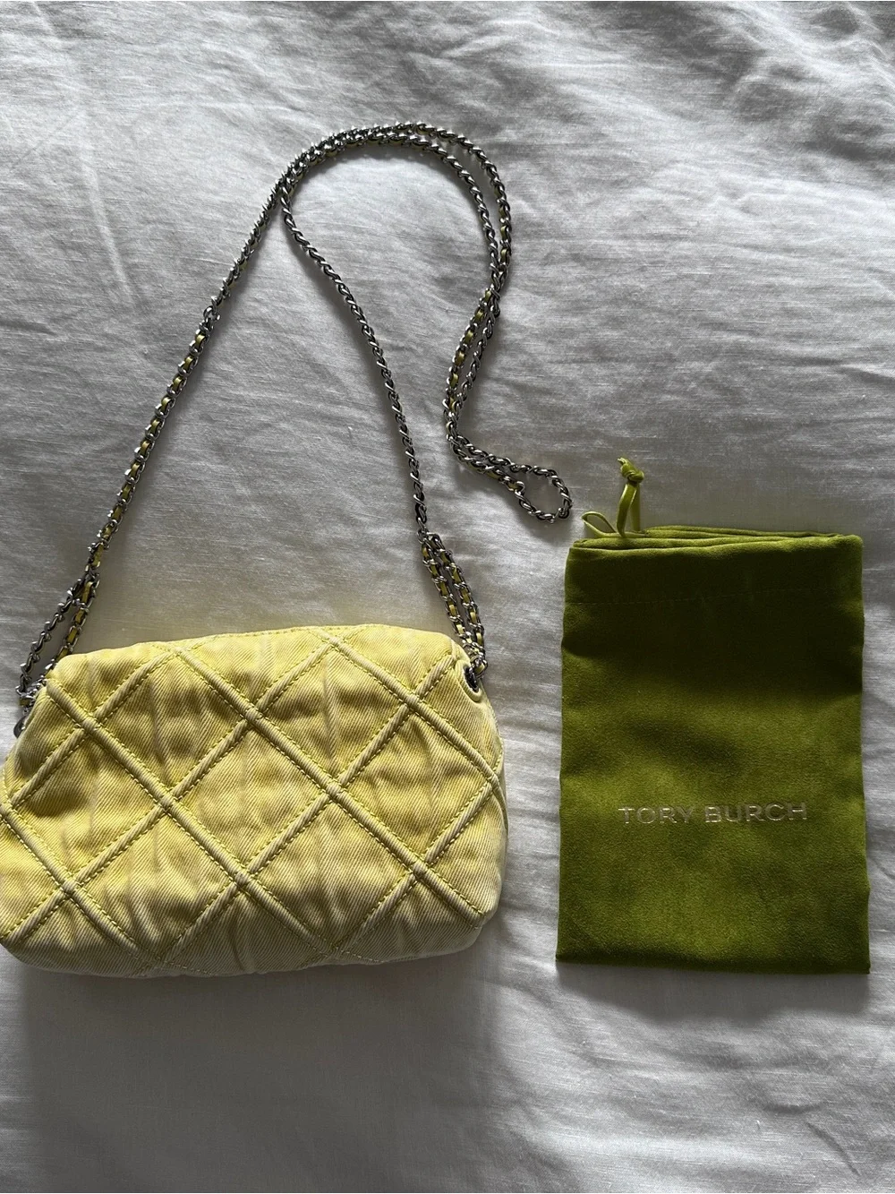 Tory Burch Quilted Fleming Lemon Yellow Chain Crossbody Bag
